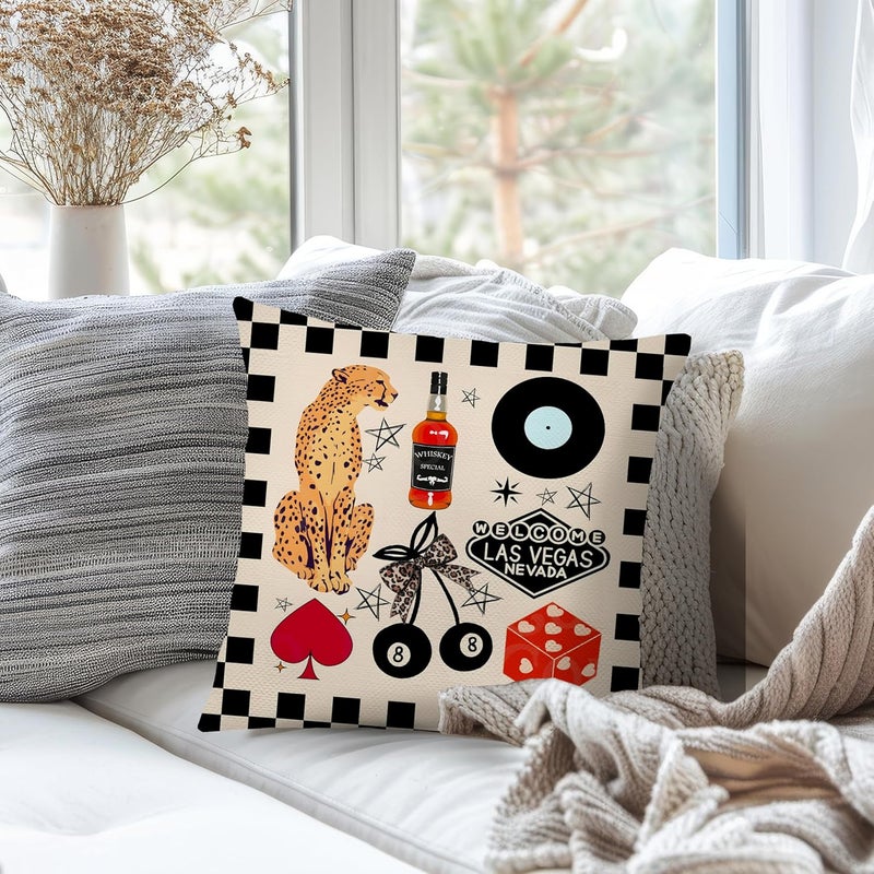 Nipil Funky Y2K Trendy Western Cheetah 8 Ball Pillow Covers 18x18, Cowgirl Room Decor, Retro Country Western Checkered Decorative Throw Pillow Covers Pillowcases for Home Room - Image 3